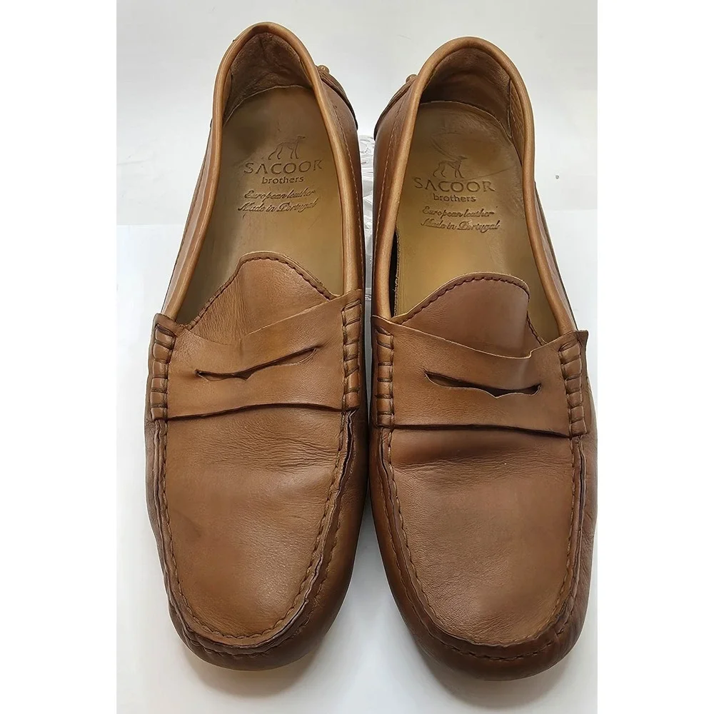 Sacoor Brothers Tan Brown Leather Penny Driving Loafers EU 41 Portugal